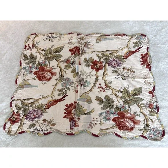Set of 2 Waverly Charleston Chirp Bird Floral King Pillow Shams Scalloped Edge - Picture 7 of 12